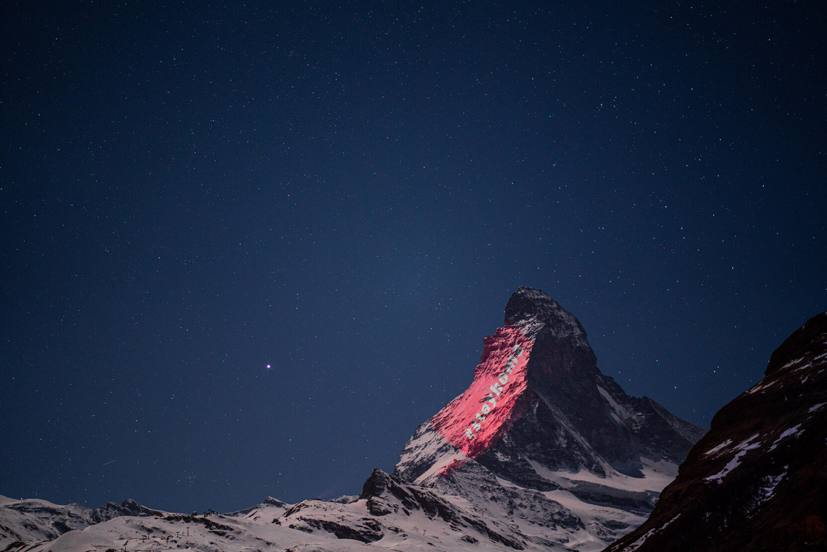 Light art on Matterhorn sends signs of hope